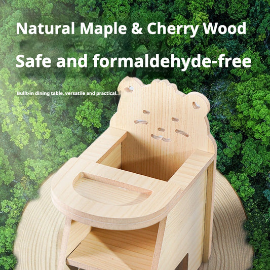 Wooden Hamster Dining Table & Chair Set – Cute Feeding Platform for Small Pets