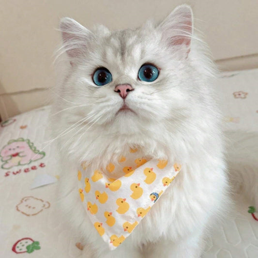 Cute Duck Print Cat Bib – Soft Absorbent Drool Bandana for Cats