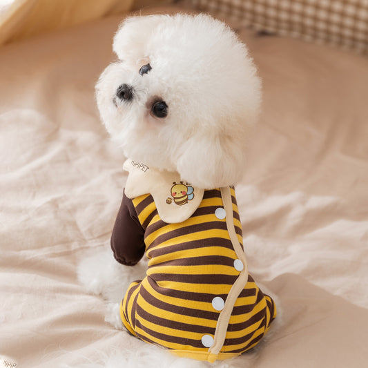 Cute Bee Dog Pajamas – Soft Striped Puppy Jumpsuit for Small Dogs Autumn Winter Pet Clothes