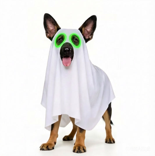Halloween Ghost Dog Costume with Witch Hat – White Sheet Pet Costume