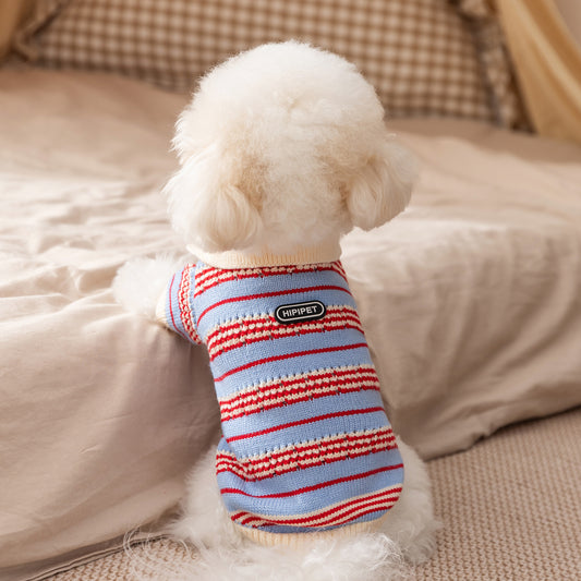 Retro Collared Tie-Up Knit Sweater for Small Dogs