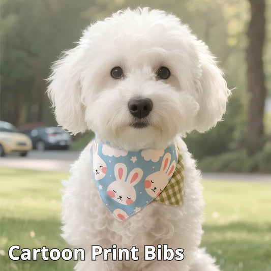 Cute Cartoon Pet Bandana Bibs-Soft Cotton Dog & Cat Scarf, Adjustable & Reversible
