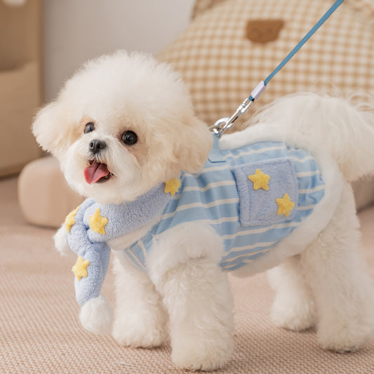 Star Striped Pet Vest & Scarf Set - Small Dog Winter Clothes