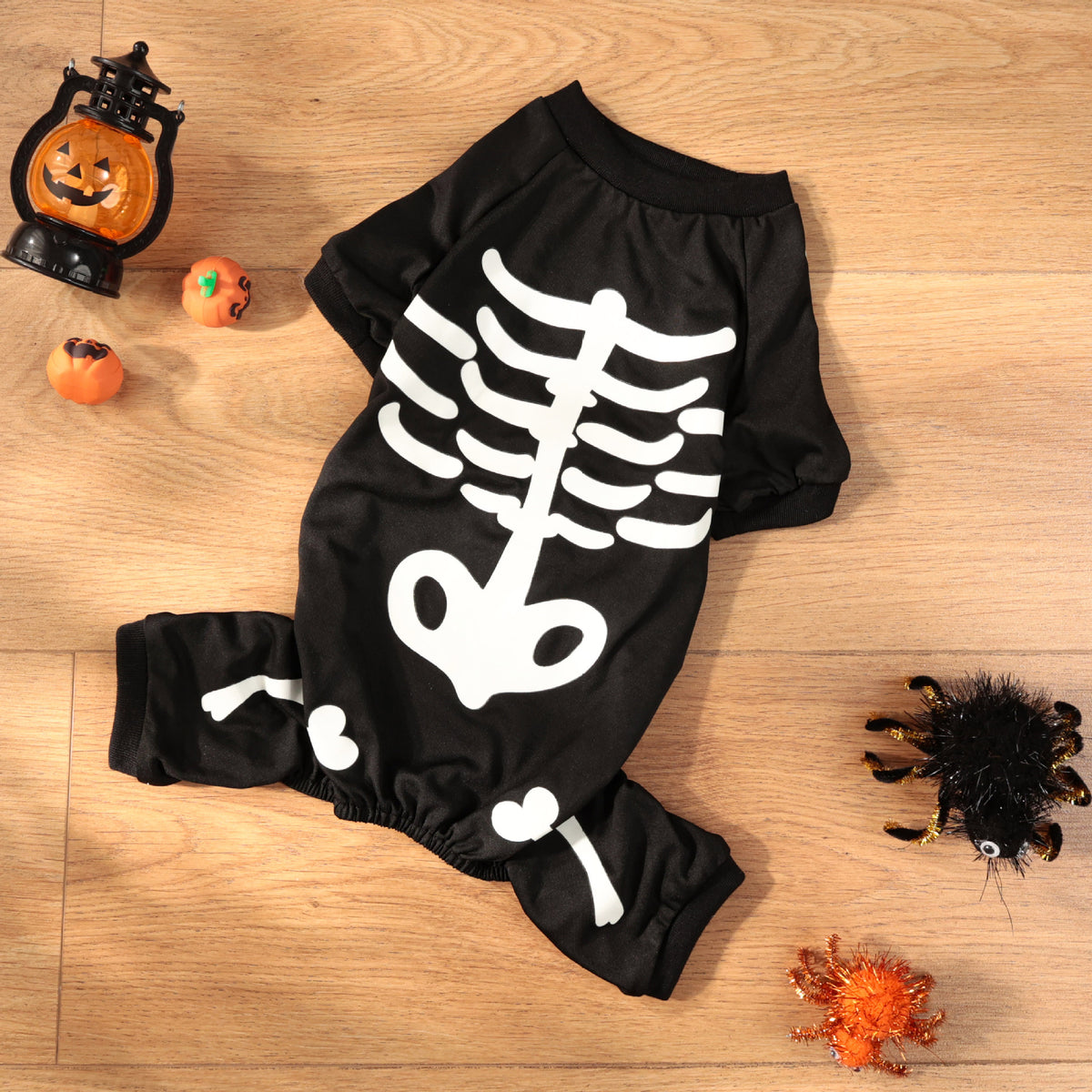 Glow-in-the-Dark Skeleton Dog Costume – Halloween Pet Jumpsuit