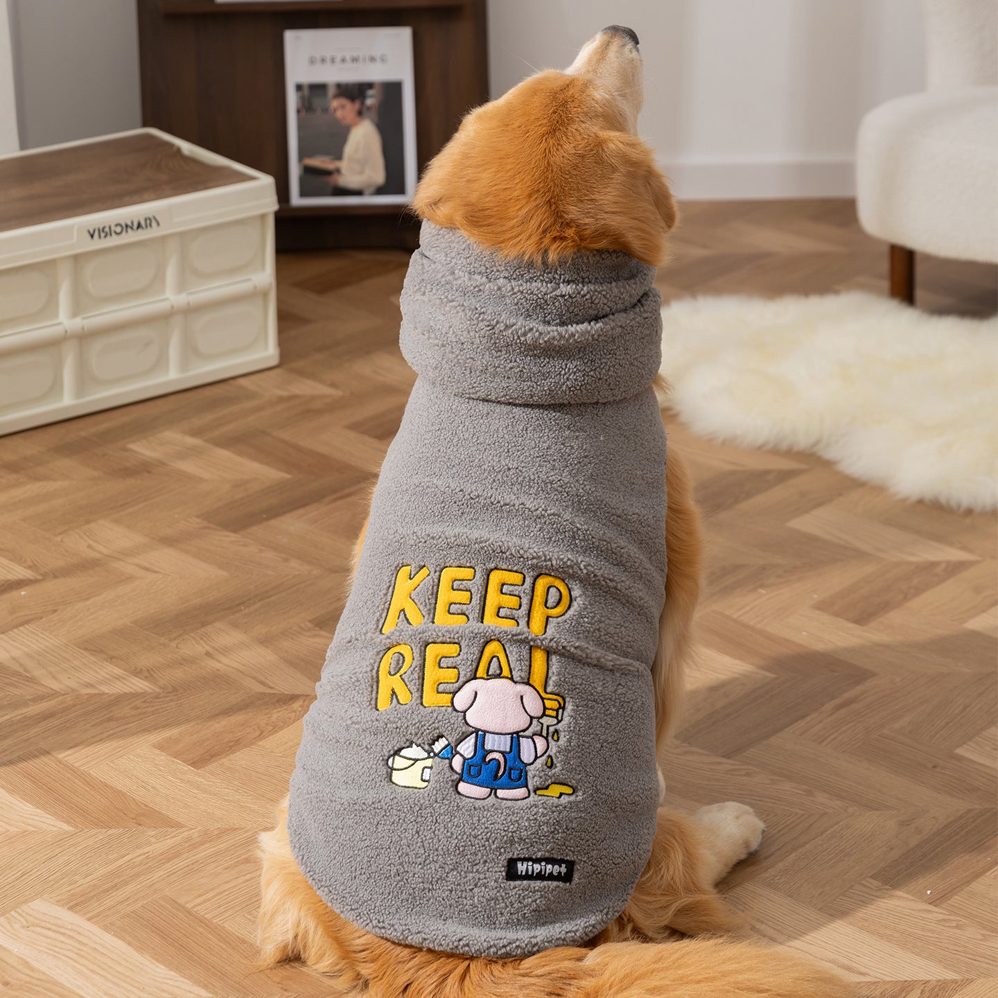 Fleece Dog Sweater with Scarf for Large Dogs Warm Cozy Puppy Jacket 3XL–8XL