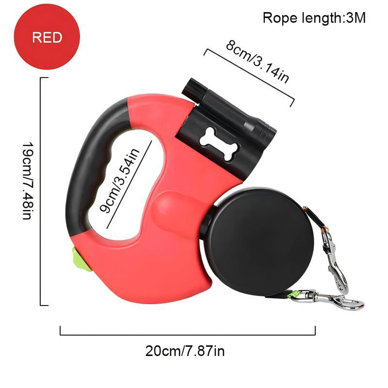 360° Dual Retractable Dog Leash – 5M Double Leash with LED Light & Waste Bag Holder