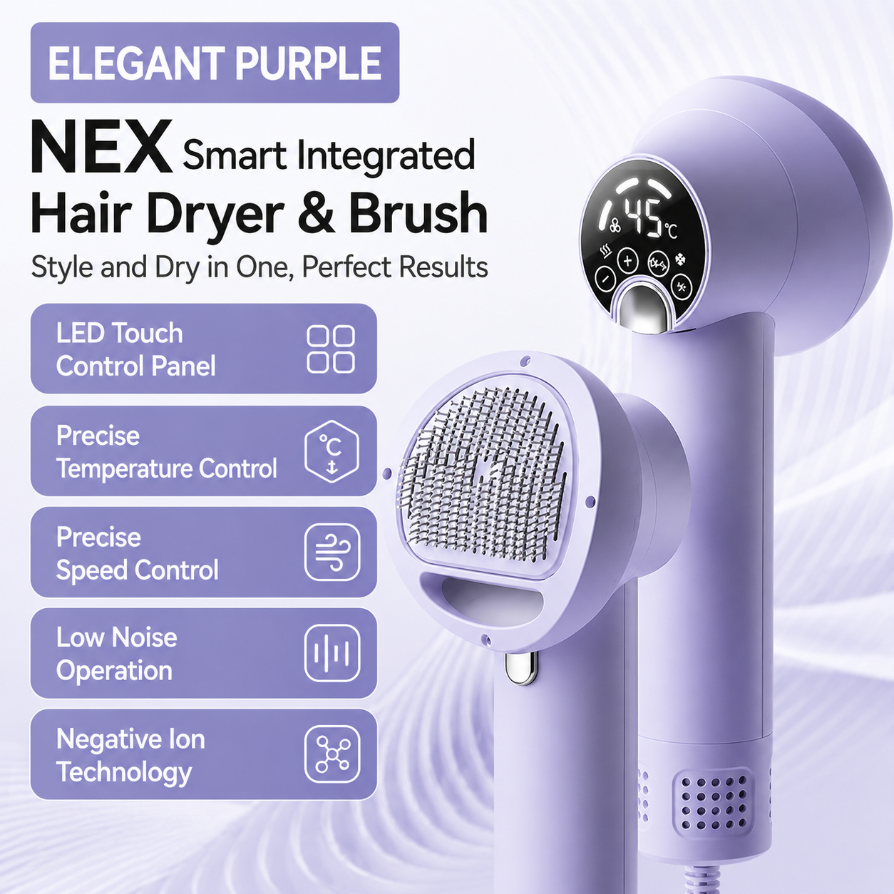 HipiDogs 2-in-1 Pet Dryer Brush | Adjustable Temperature & Low Noise Grooming Dryer