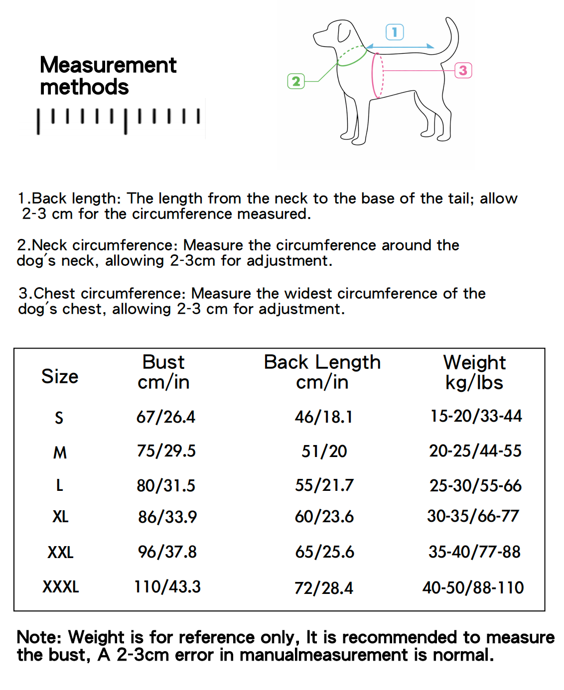 HipiDogs pet product size guide