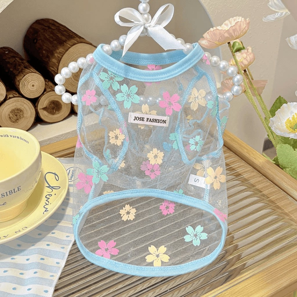 Floral Mesh Dog Shirt | Breathable Summer Pet Vest for Small Dogs & Cats