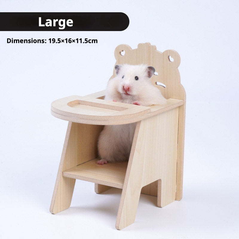 Wooden Hamster Dining Table & Chair Set – Cute Feeding Platform for Small Pets