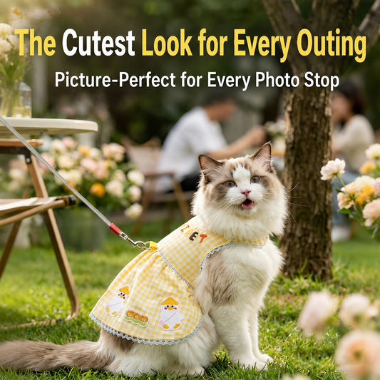 HipiDogs Cat Dress | Cute Gingham Outfit with Leash Attachment Ring