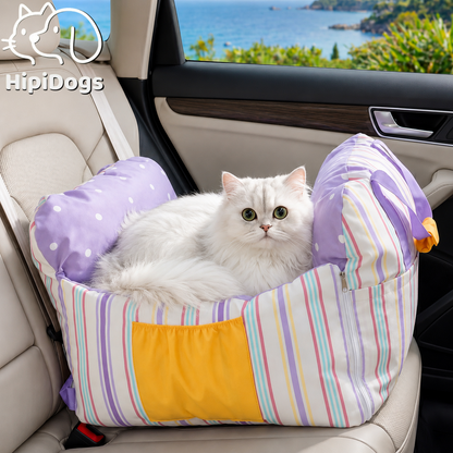 Portable Pet Car Seat Bed with Safety Strap & Storage Pocket