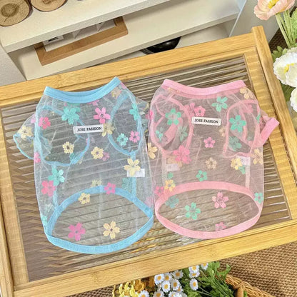 Floral Mesh Dog Shirt | Breathable Summer Pet Vest for Small Dogs & Cats