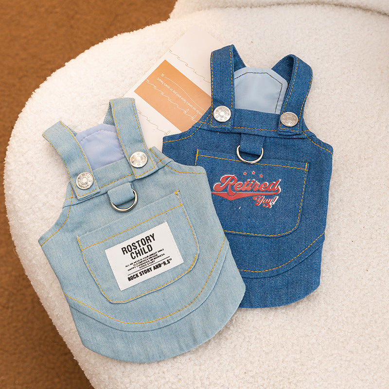 Denim Dog Harness Vest – Adjustable Puppy Walking Harness with Leash Ring for Small Dogs Casual Pet Clothes