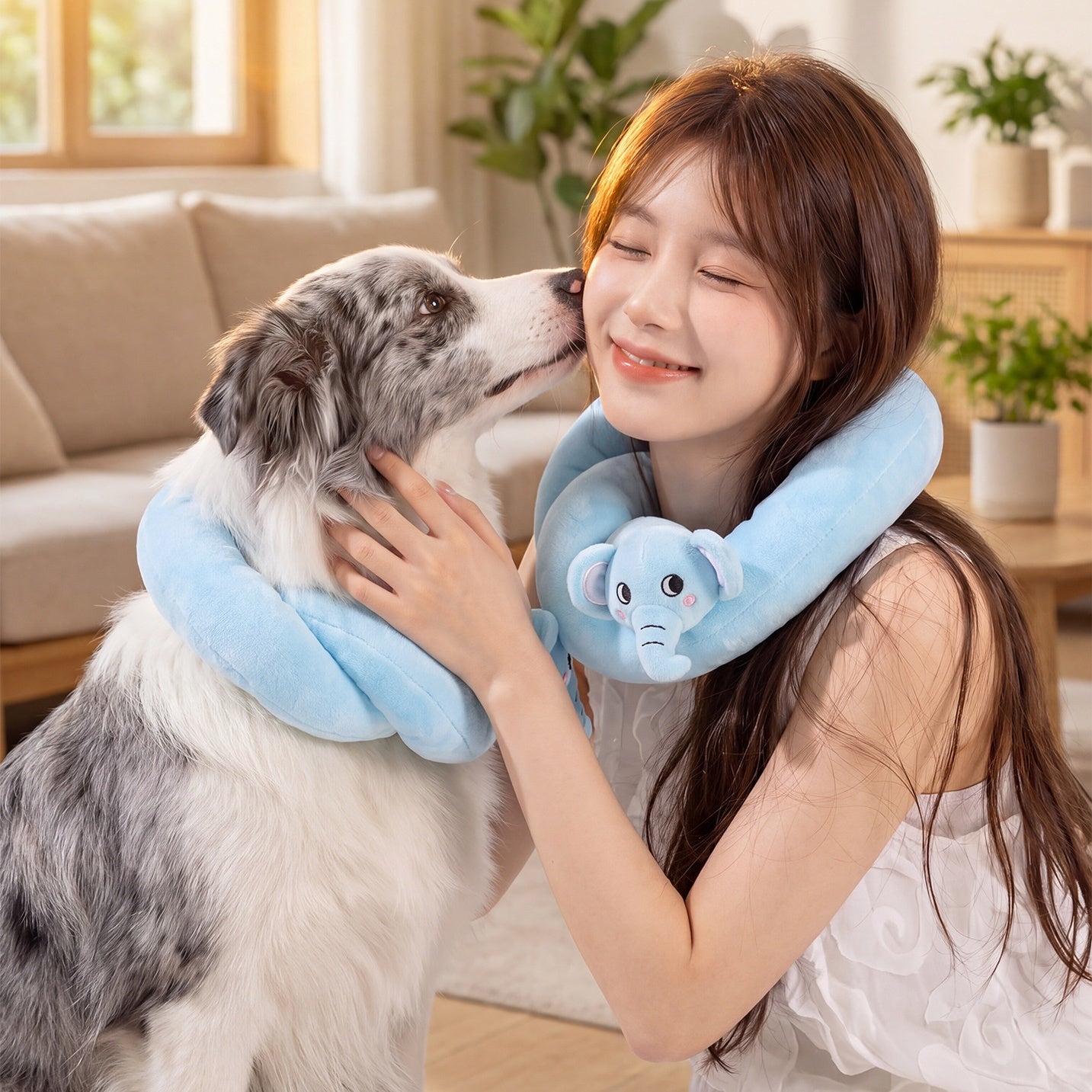Cute Elephant Plush Pet Neck Pillow for Dogs & Cats – Soft U-Shaped Resting Cushion