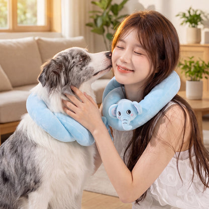 Cute Elephant Plush Pet Neck Pillow for Dogs & Cats – Soft U-Shaped Resting Cushion