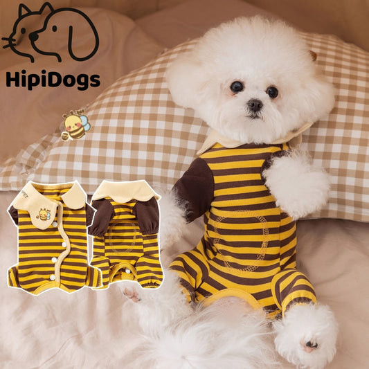Cute Bee Dog Pajamas – Soft Striped Puppy Jumpsuit for Small Dogs Autumn Winter Pet Clothes