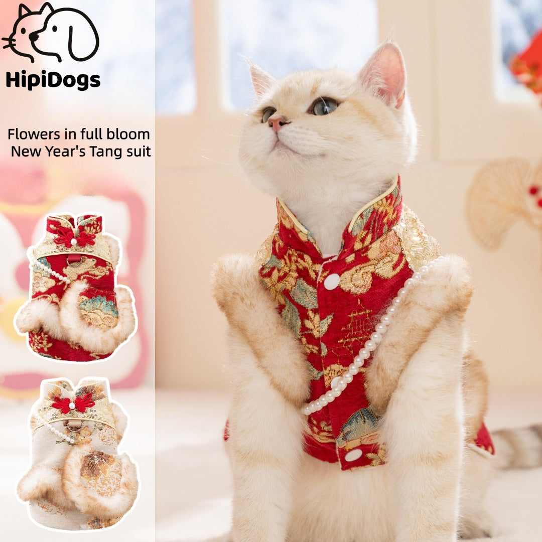 Flowers in Full Bloom New Year's Tang Suit for Cats