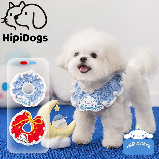 Cute Cartoon Pet Collar Bib | Soft Knitted Dog & Cat Collar Scarf | Adjustable Puppy Neck Collar Accessory | HipiDogs