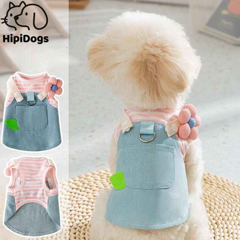 Striped Denim Vest Dress for Small Dogs