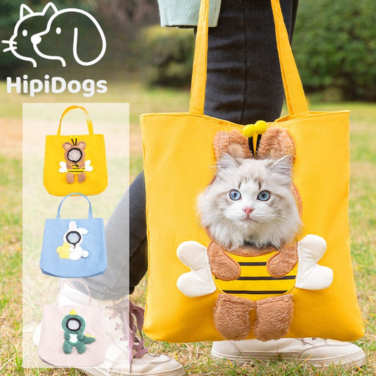 Cat Carrier Tote Bag | Pet Travel Shoulder Bag with Cute Animal Design | Portable Pet Carry Bag for Cats & Small Dogs | HipiDogs