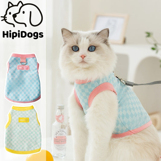 Breathable Cat Harness Vest – Checkered Summer Fit for Small Pets