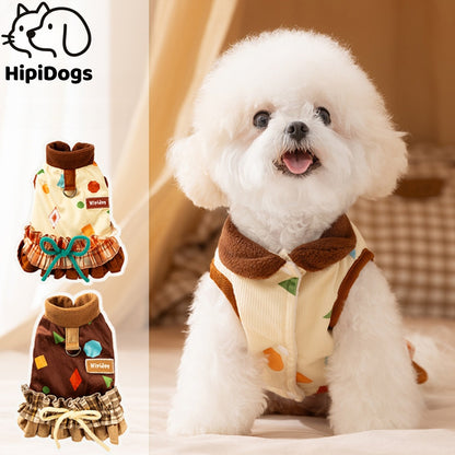 Cute Pattern Vest Dress with Harness for Small Dogs