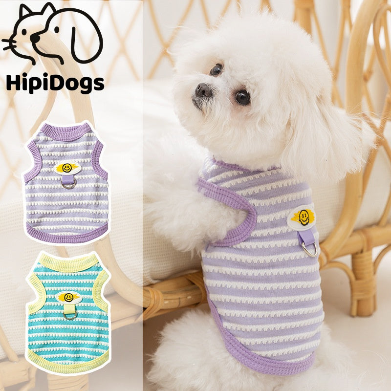 Striped Dog Harness Vest – Cute Smile Design with Leash Ring