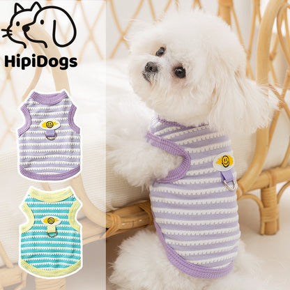 Striped Dog Harness Vest – Cute Smile Design with Leash Ring
