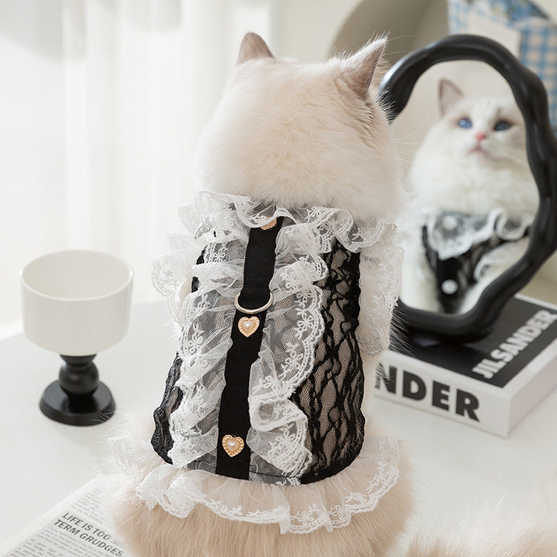 HipiDogs Lace Cat Harness Dress – Elegant Vintage Style