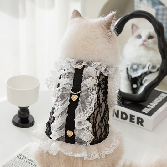 HipiDogs Lace Cat Harness Dress – Elegant Vintage Style