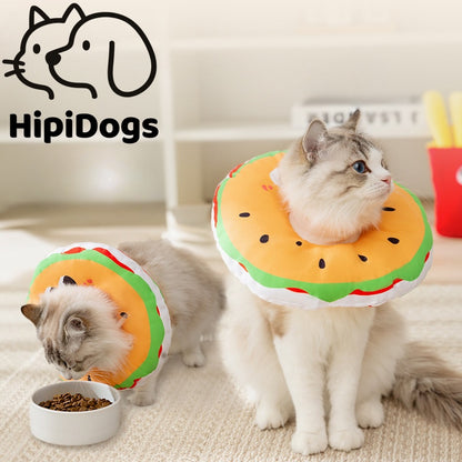 Hamburger Pet Recovery Collar | Soft Donut Cat & Dog Recovery Cone | Cute Protective Healing Collar Pillow | HipiDogs