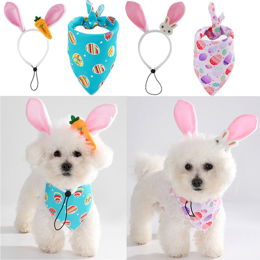 Easter Bunny Pet Costume Set | Cute Rabbit Ear Headband & Egg Bandana for Dogs and Cats | Holiday Pet Outfit | HipiDogs