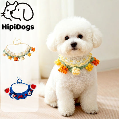Handmade Flower Cat Collar | Cute Knitted Pet Collar for Cats & Small Dogs | Boho Crochet Pet Necklace | HipiDogs