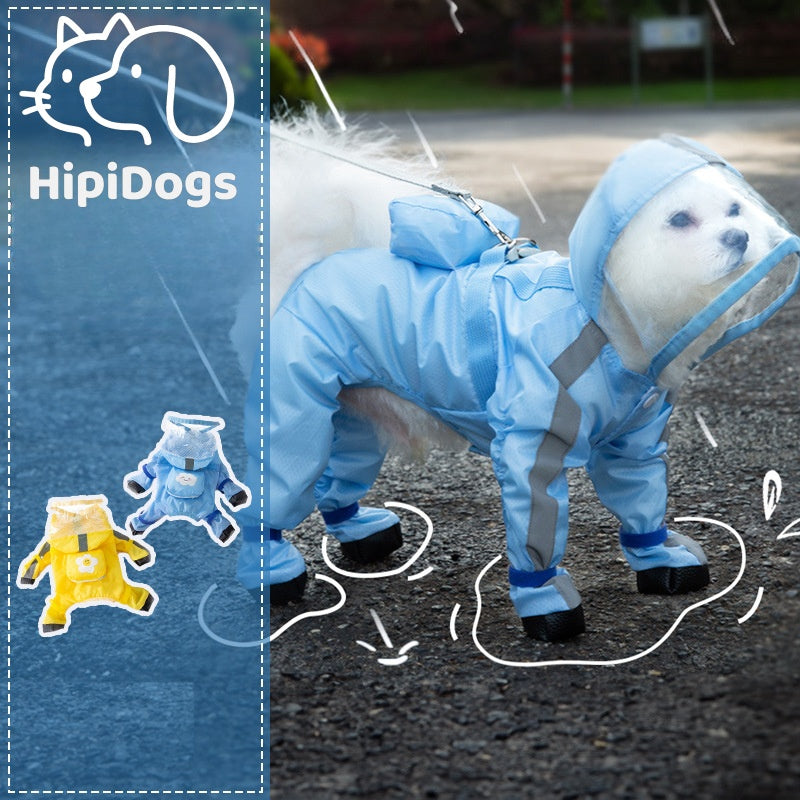 Waterproof Dog Raincoat with Hood & Boots | Full Body Reflective Dog Rain Suit for Small Medium Dogs | HipiDogs Pet Rainwear