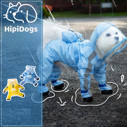 Waterproof Dog Raincoat with Hood & Boots | Full Body Reflective Dog Rain Suit for Small Medium Dogs | HipiDogs Pet Rainwear