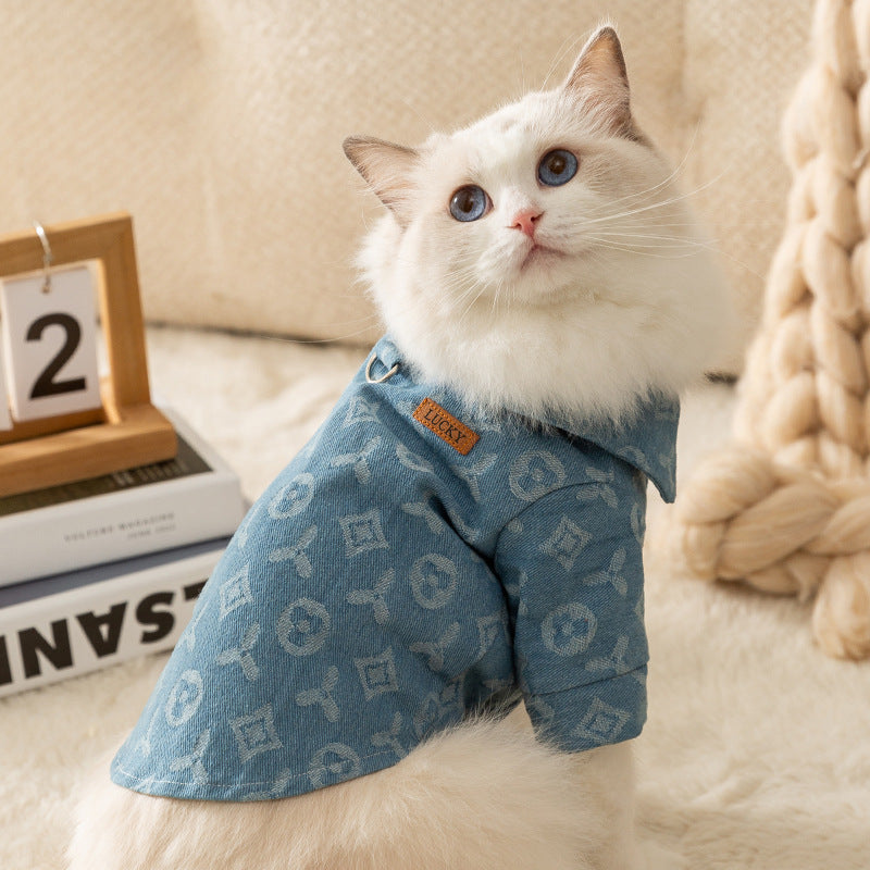 Fashionable Denim Shirt for Cats Stylish Pet Button-Up Shirt