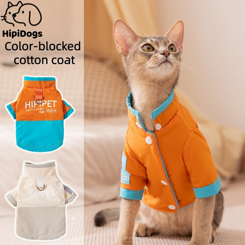 Color-blocked Cotton Coat for Cats Stylish Comfortable Pet Jacket