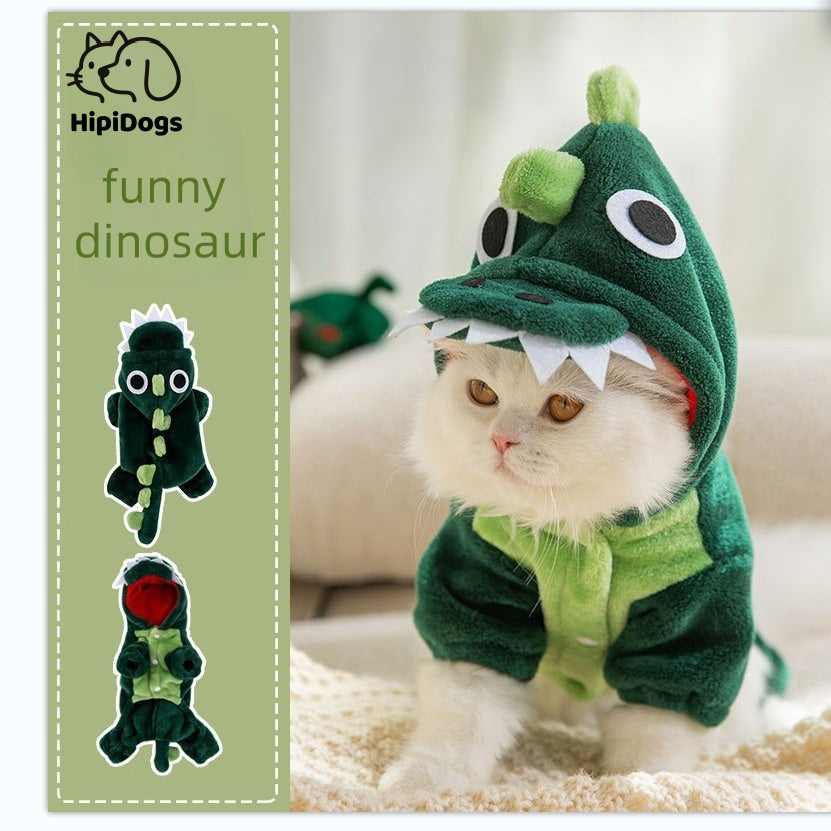 Funny Dinosaur Costume for Cats Cute Pet Hoodie Halloween Outfit