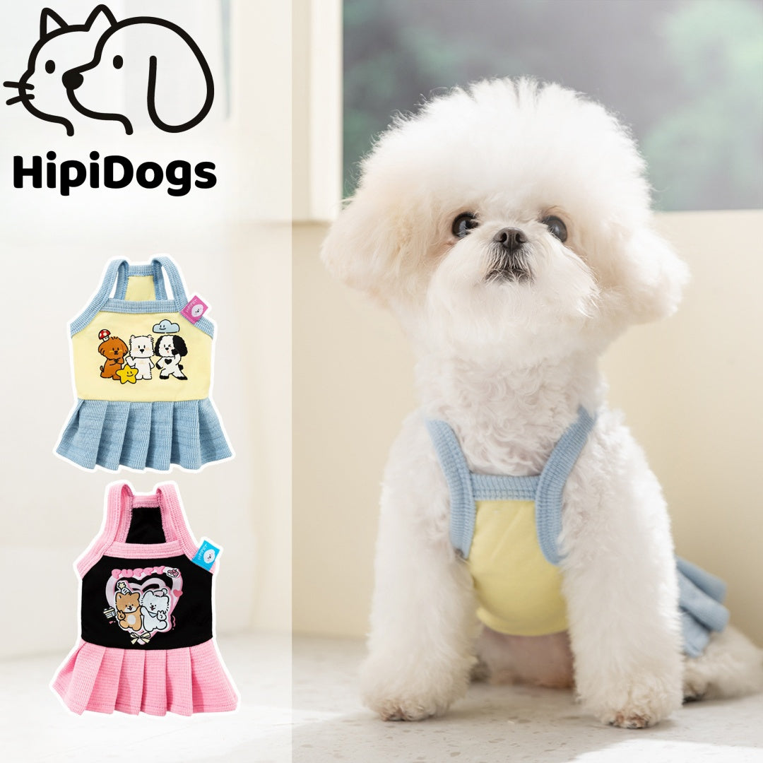 Cute Pleated Dog Dress – Soft Cartoon Puppy Dress for Small Dogs Spring Summer Pet Clothes