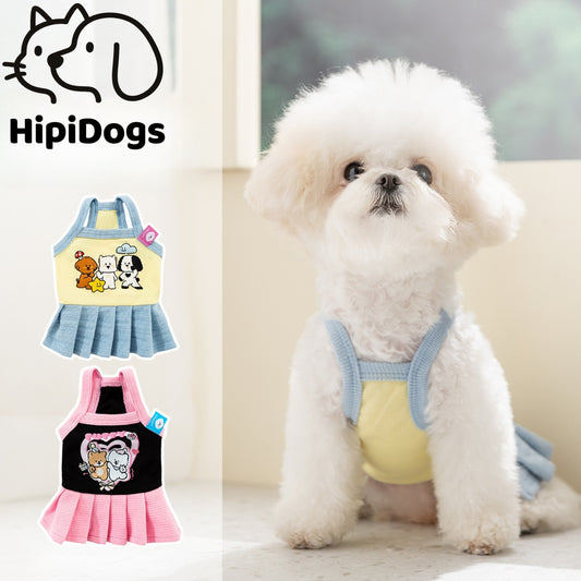 Cute Pleated Dog Dress – Soft Cartoon Puppy Dress for Small Dogs Spring Summer Pet Clothes