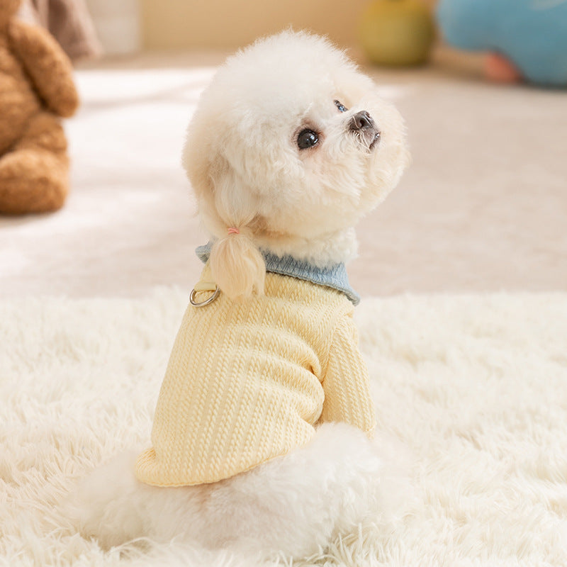 Striped Plush Hooded Dog Sweater – Warm Winter Hoodie Coat for Small Dogs, Soft Fleece Puppy Outfit