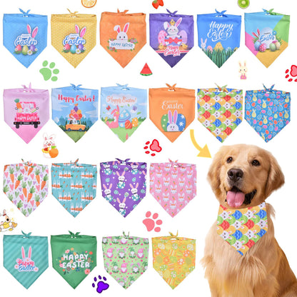 Easter Dog Bandana | Happy Easter Pet Bandana Scarf | Cute Bunny & Egg Print Dog Neck Scarf | Adjustable Pet Bandana for Small Medium Large Dogs