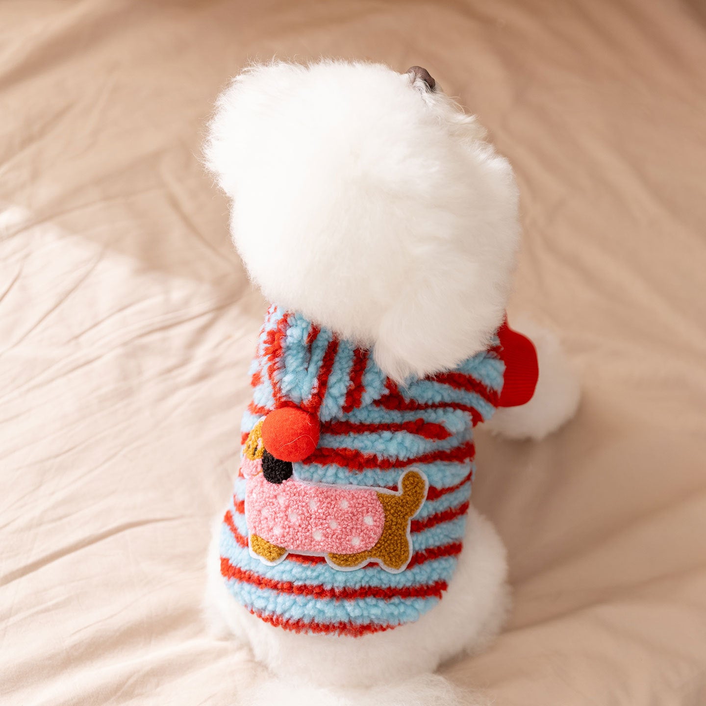 Thick Hooded Dog Sweater for Small Dogs - Plush Striped Winter Puppy Coat, Warm Fleece Pet Outfit - product photo 4