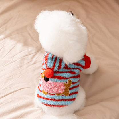 Thick Hooded Dog Sweater for Small Dogs - Plush Striped Winter Puppy Coat, Warm Fleece Pet Outfit - product photo 4