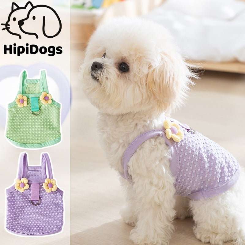 Cute Flower Dog Harness Vest | Breathable Mesh Pet Harness with Leash Ring for Small Dogs & Cats | HipiDogs
