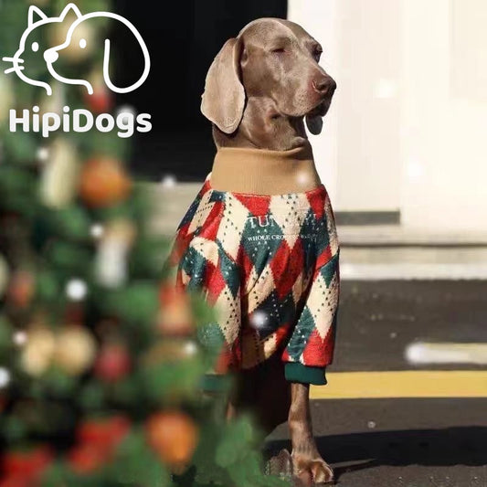 Warm Dog Sweater for Winter – Soft Plaid Dog Pullover Jacket for Medium Large Dogs