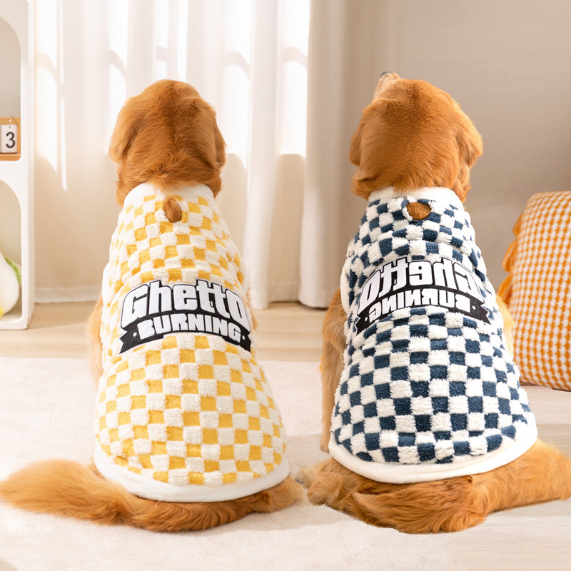 Checkered Fleece Dog Hoodie for Large Dogs Warm Cozy Puppy Jacket 3XL–8XL
