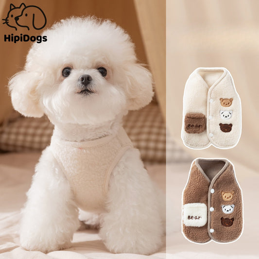 Cute Bear Patch Fleece Dog Vest – Warm Soft Winter Jacket for Small Dogs, Cozy Puppy Coat