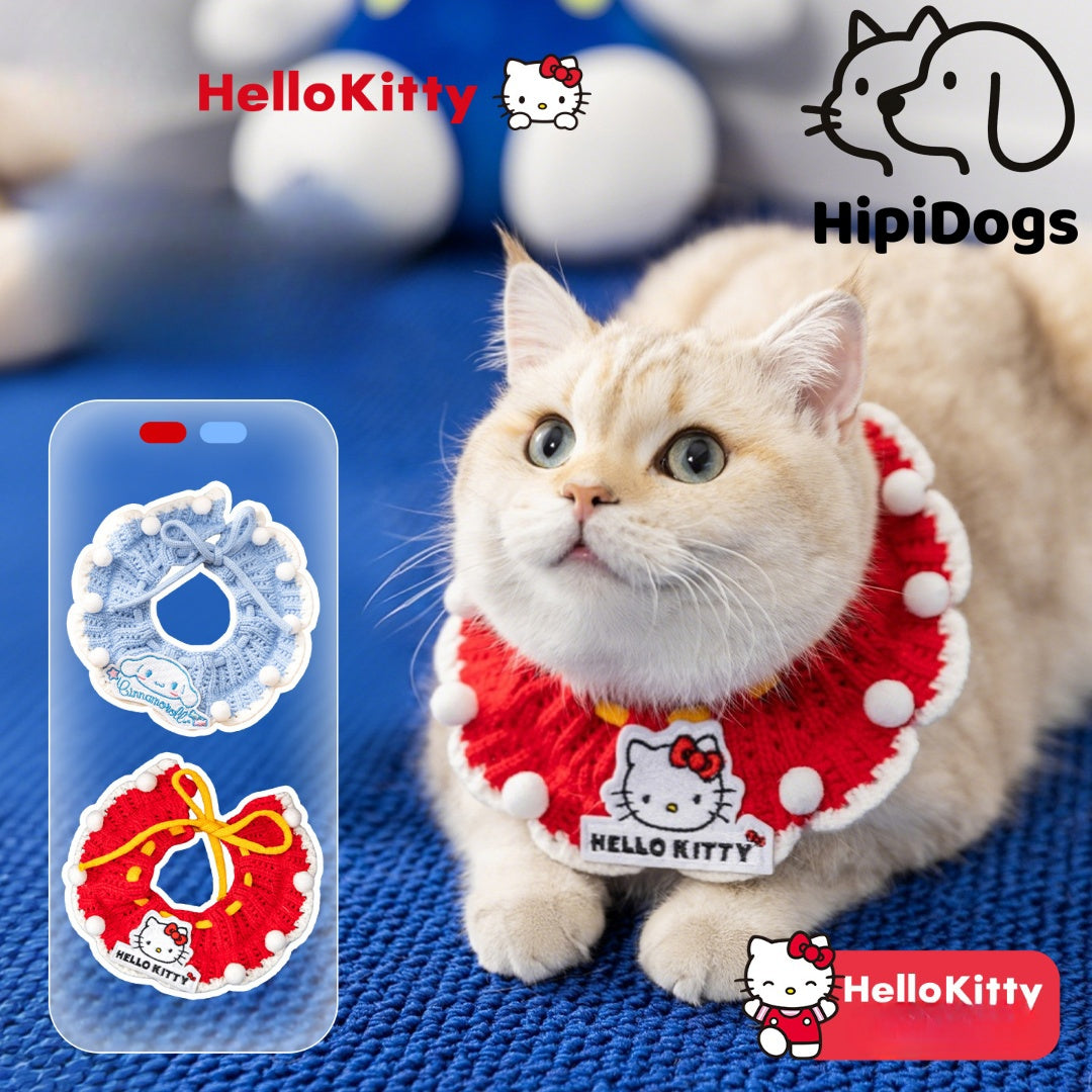 Cat Collar | Cute Knitted Pet Collar for Cats & Small Dogs | Sanrio Style Pet Costume | HipiDogs